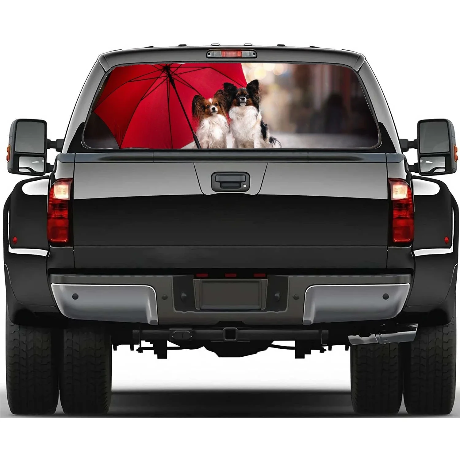 Papillons Dogs Car Accessories Rear Windshield Sticker Truck Window See Through Perforated Back Window Vinyl Decal Decoration