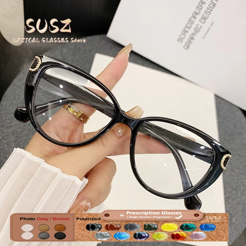 

SUSZ Women Cat Eye Anti Blue Light Prescription Glasses UV Protection Optical Glasses Frame High Quality Photochromic Eyewear