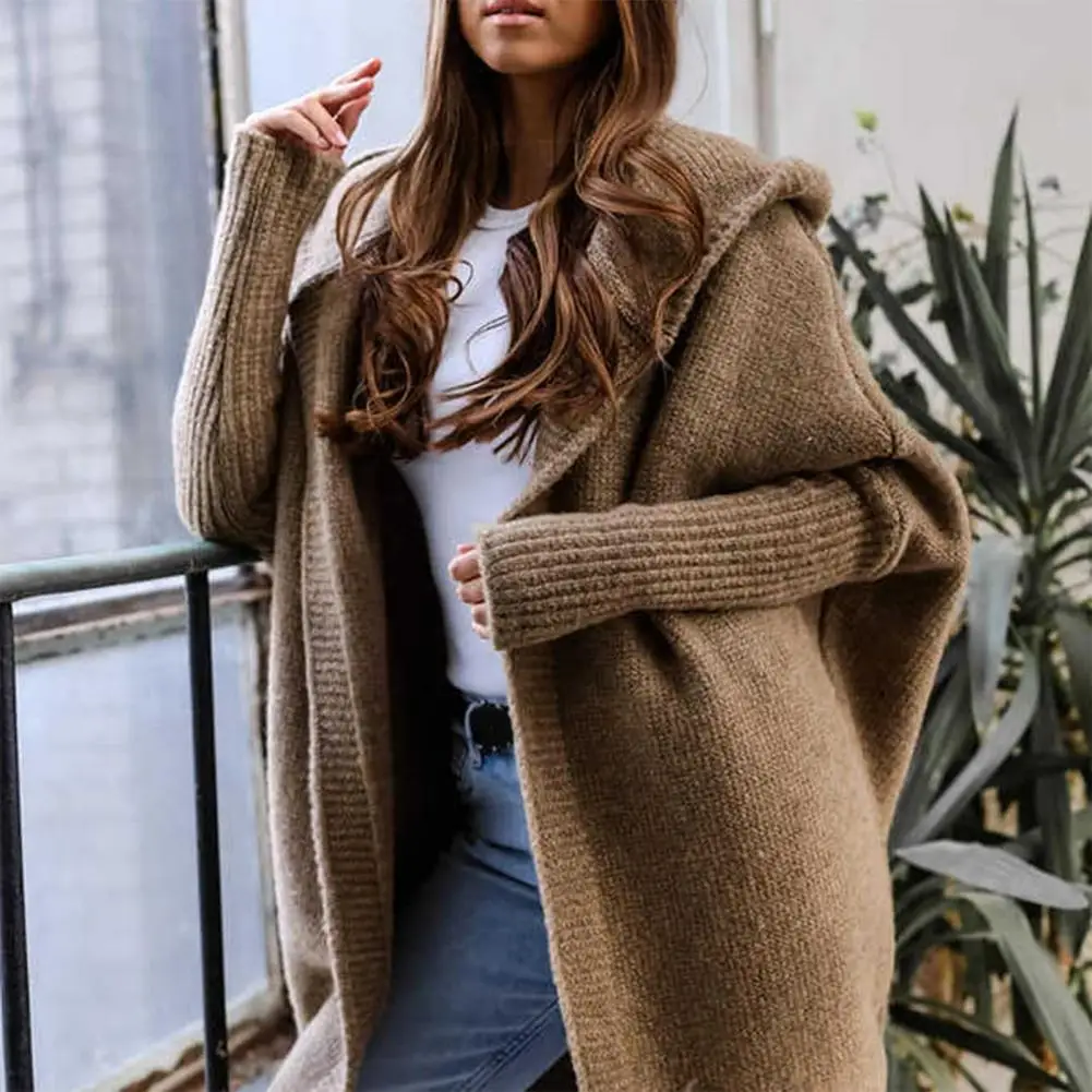 Mid-Length All-Match Cardigan Women Korean Fashion Loose Batwing Sleeve Sweaters Autumn New Loose Hooded Sweater Women's Jacket
