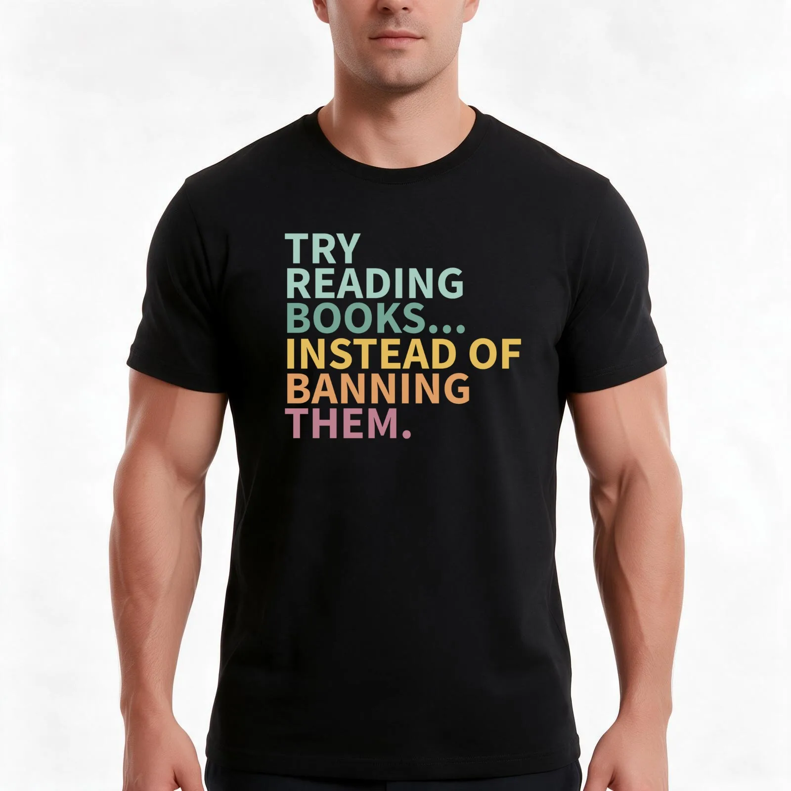 Try reading books instead of banning them T-Shirt Summer Casual Cotton Tee Oversized Streetwear Tops Vintage Graphic Print