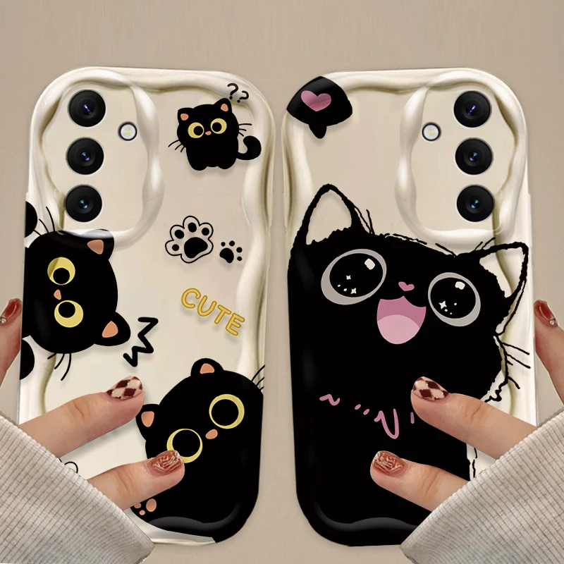 Casing Kucing Hitam Mata Besar Lucu untuk Samsung Galaxy A16 A06 A55 A35 A25 A15 A05 A05S A54 A34 A24 A14 A73 A53 A33 A23 A13 A52 A32 A22