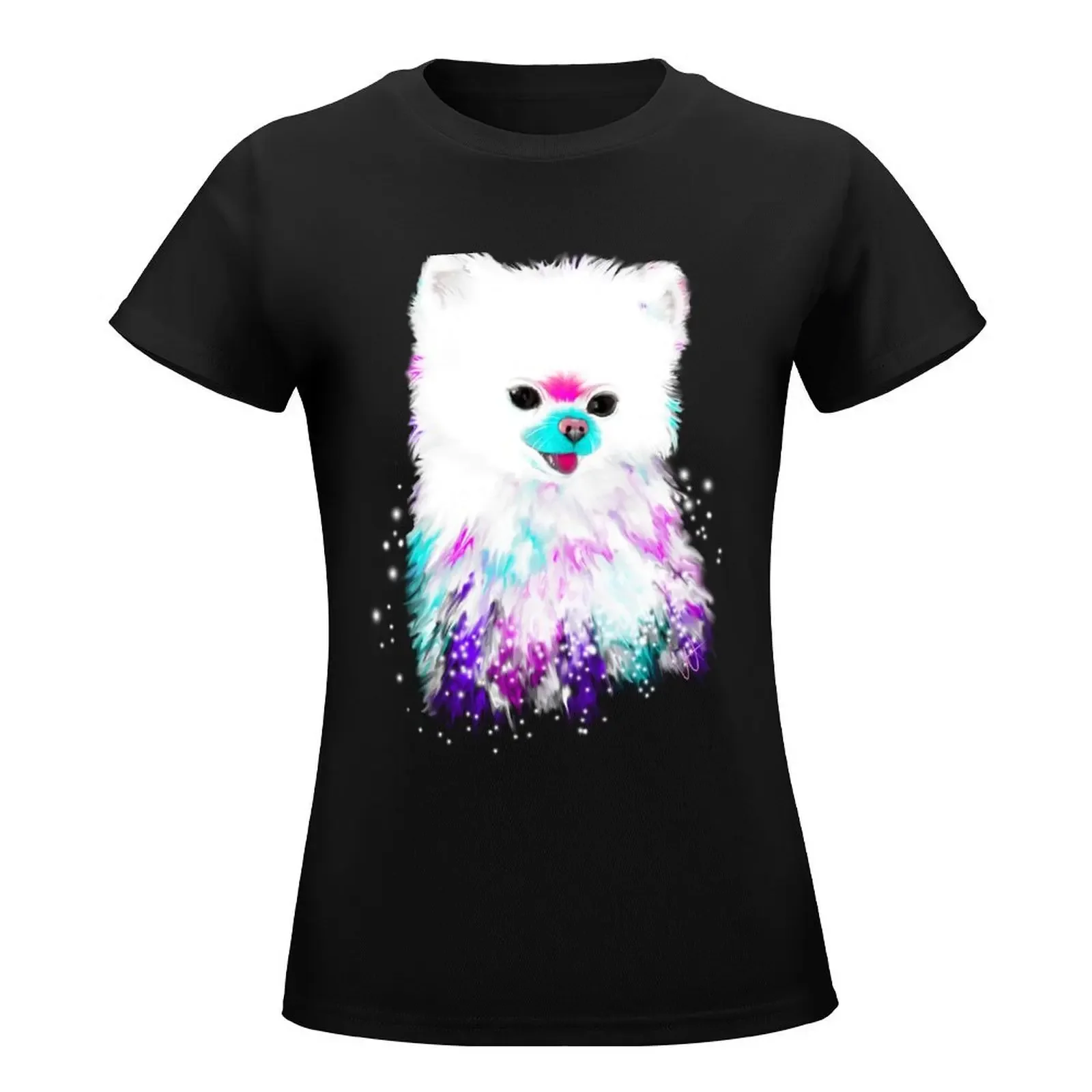 Cute Dog Pomeranian Abstract Art T-Shirt cute tops summer clothes rock and roll t shirts for Women