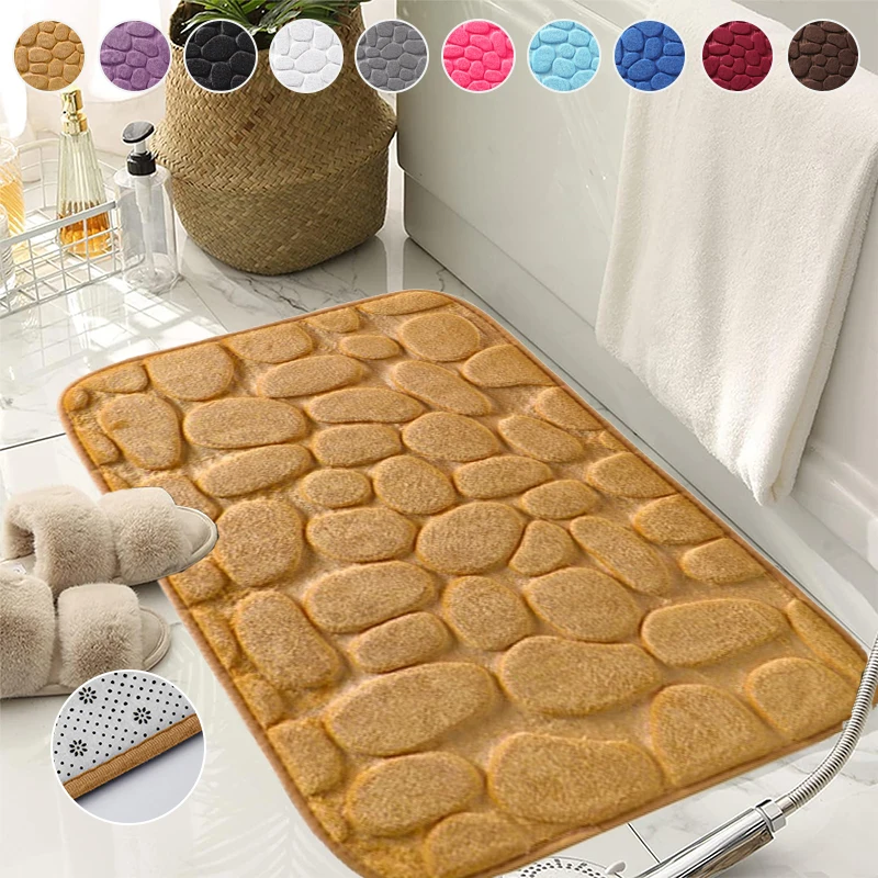 Bath Mat, Cobblestone Embossed Bath Rug, Rapid Water Absorbent, Non Slip, Washable, Soft and Comfortable Carpet for Shower Room