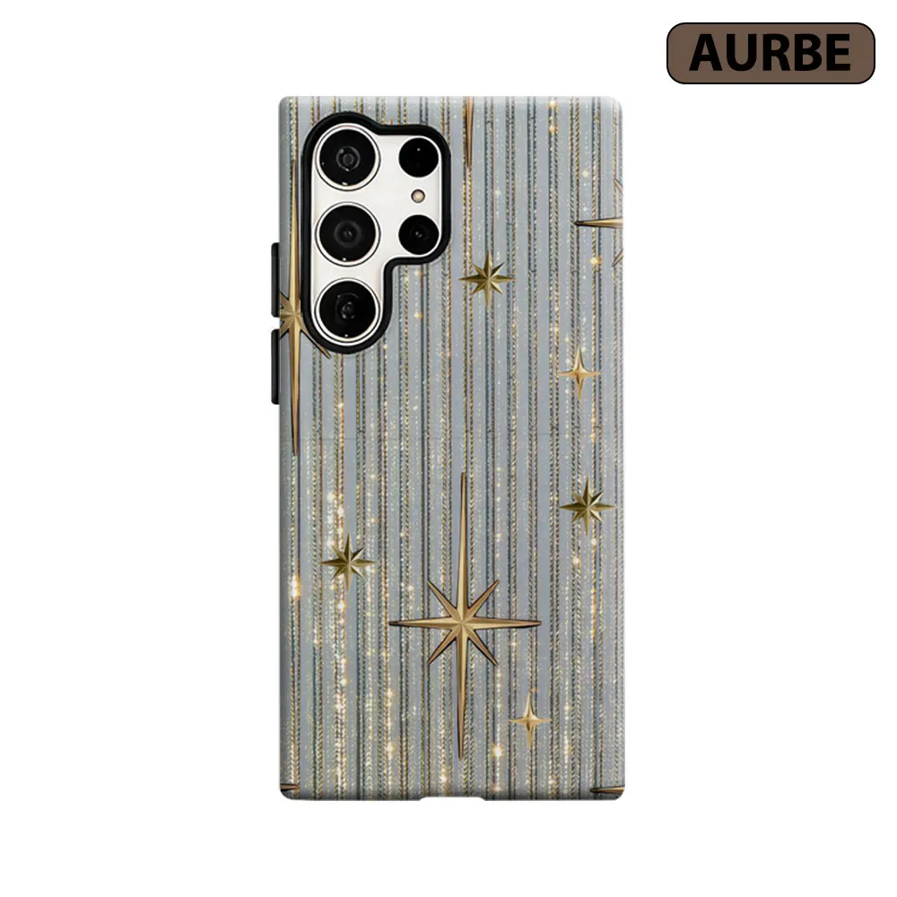Aurbe Phone Case For Samsung Galaxy S26 S25 S24 S23 Ultra Plus HD Hard Golden Starry Tassel Double Layer Film Cover
