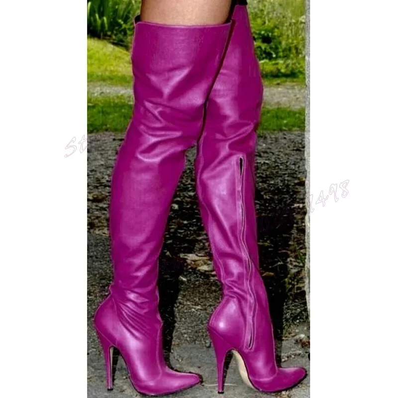 

Purple Extreme High Heels Boots Matte Leather Pointy Toe Shoes for Women Over The Knee Thin Heels Shoes 2024 Zapatos Para Mujere