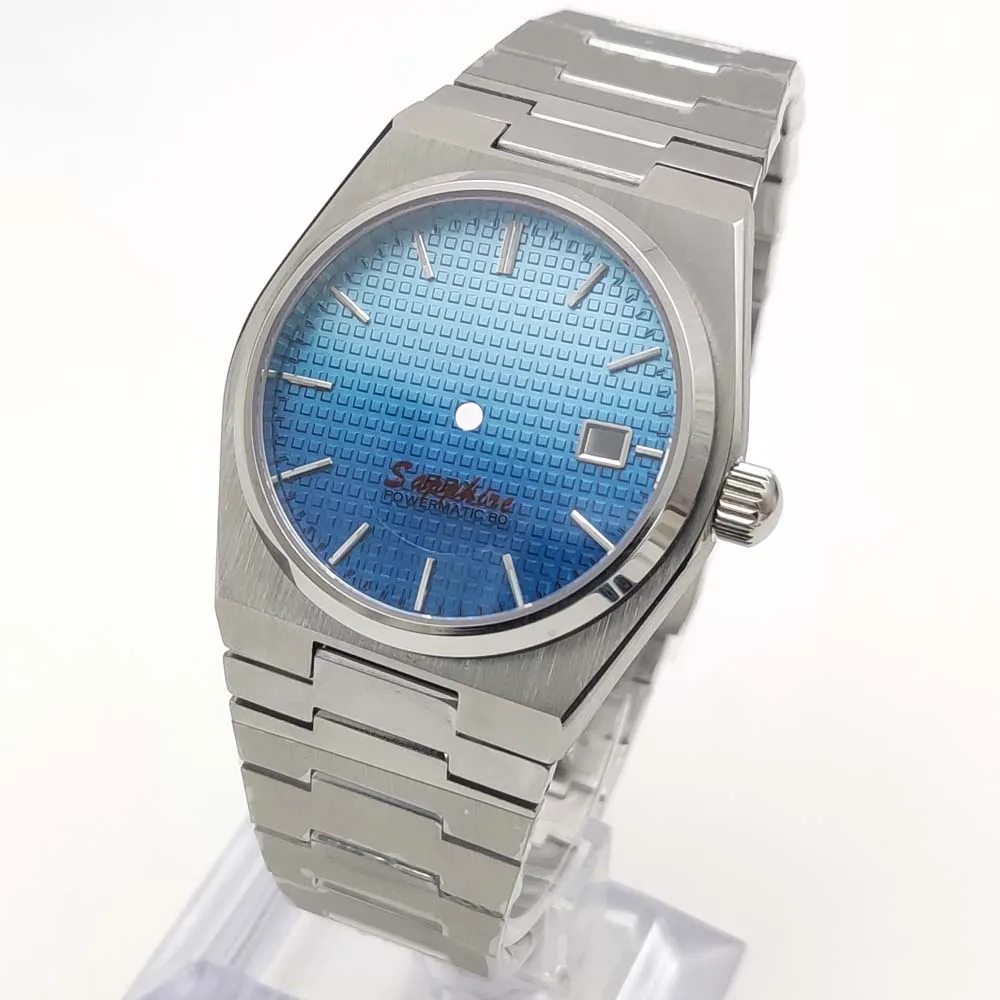 새로운 40mm 은빛 NH35 시계 케이스 탑 방수 사파이어 크리스탈 유리 NH35 자동 무브먼트 기계식 다이빙 시계