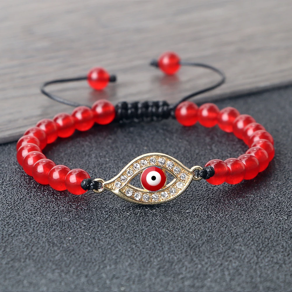 New Crystal Evil Eye Couple Bracelet 6mm Chalcedony Natural Stone Beaded Bracelet&Bangles Chain Jewelry Gift Pulsera for Friend