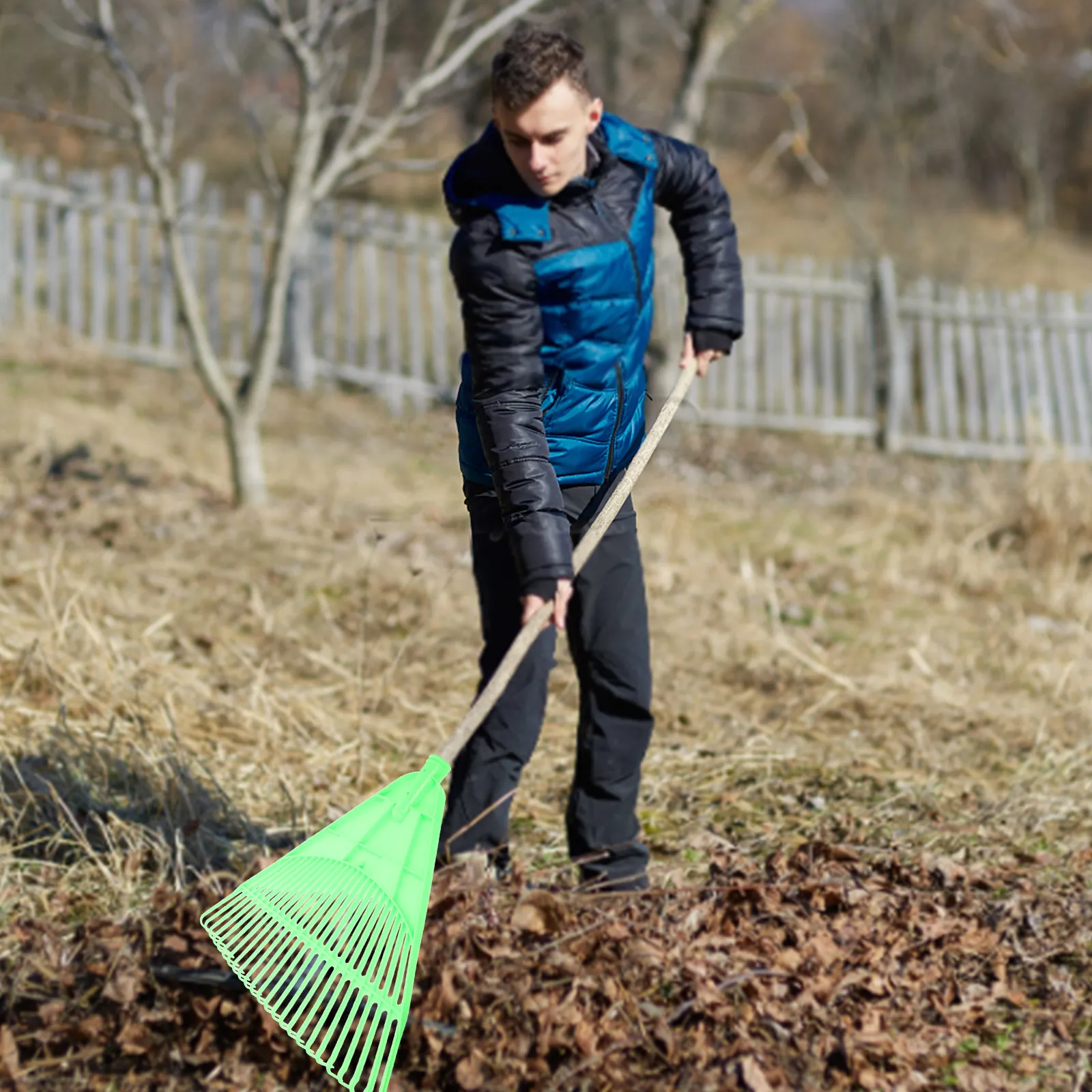プラスチック製ヘッド交換用芝生ガーデン用軽量リーフレーキ、草や芝生用の小型ハンドレーキ、人工芝用レーキ