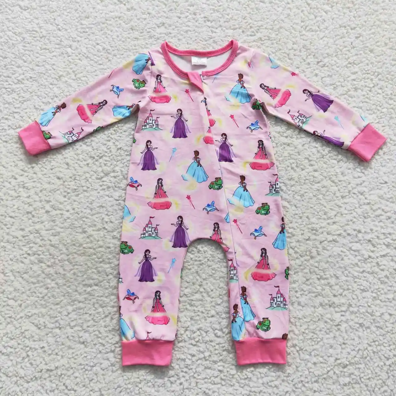 

2​023 New Update RTS Newborn Pink Long Sleeve Bodysuits Baby Princess Zipper One-Pieces Toddler Girls Rompers