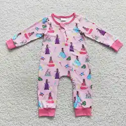 2​023 New Update RTS Newborn Pink Long Sleeve Bodysuits Baby Princess Zipper One-Pieces Toddler Girls Rompers