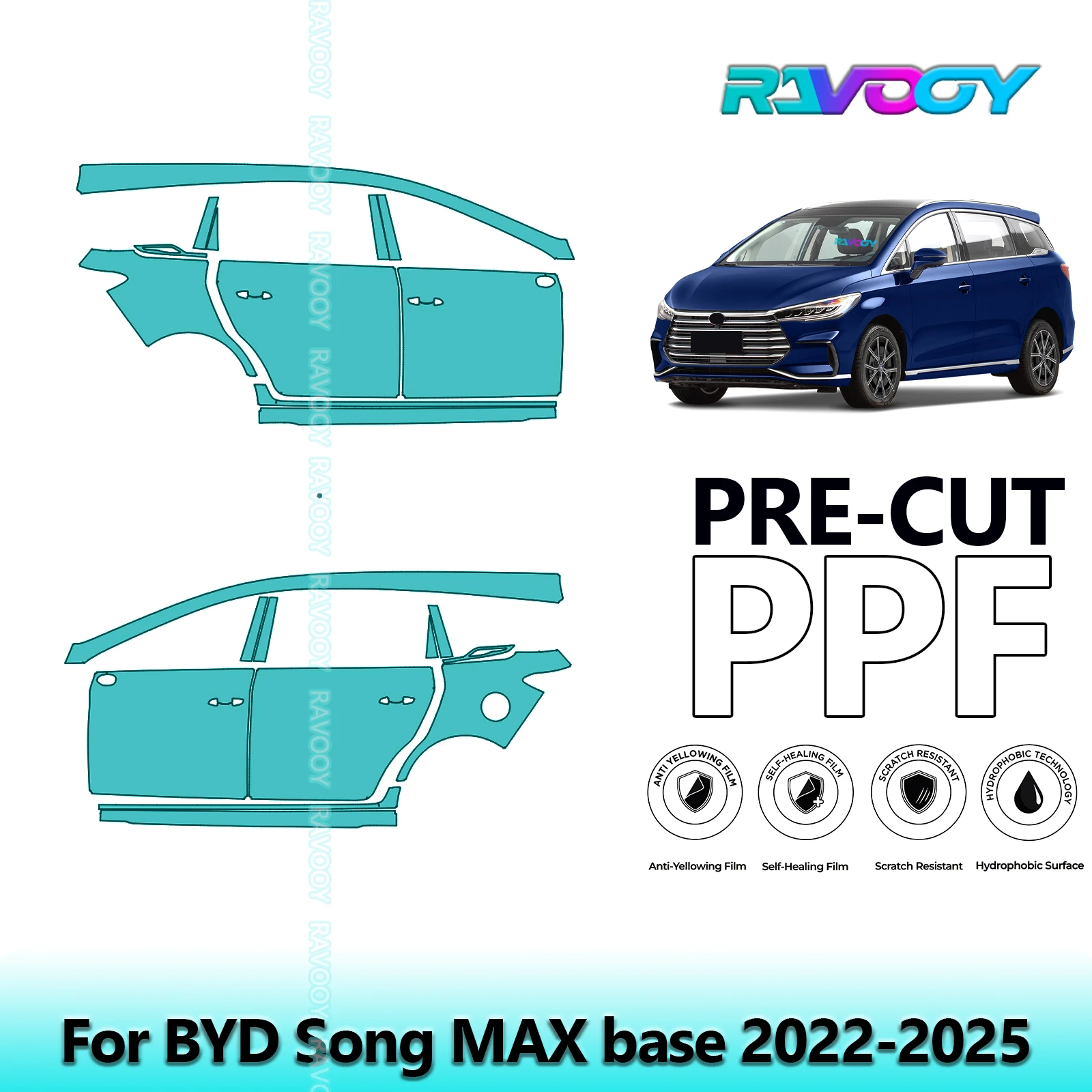 

For BYD Song MAX base 2022-2025 8.5mil Clear Matte Pre-Cut PPF Door & A/B Pillar Kit TPU Paint Protection Film Set