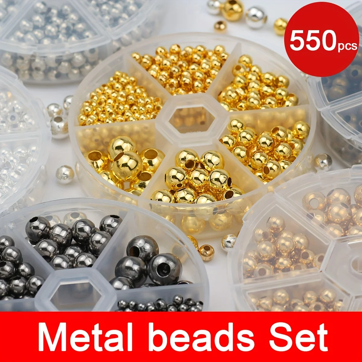 550Pcs 3/6/8/10MM Boxed Metal Iron Spacer Loose Beads 6 Colours For DIY Women's Jewelry Pendant Bracelet Making Accessories