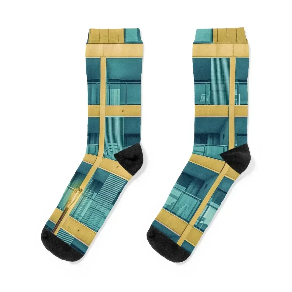 Blue Yellow Aesthetic Modern Building Socks hiphop warm winter Children's with print Mens Socks Women's