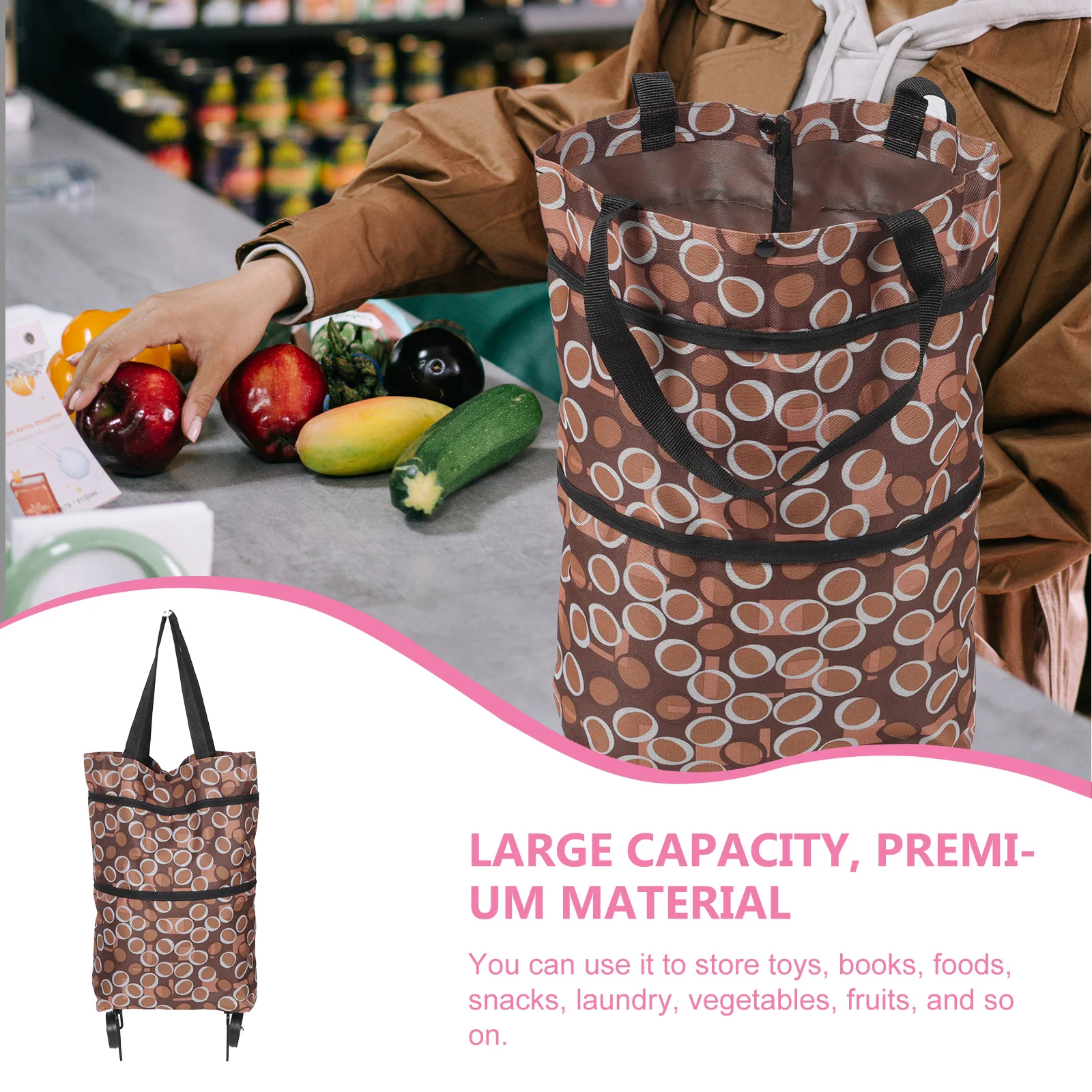

Foldable Shopping Cart s Purple Luxury Reusable Grocery Tote Collapsible Storage Bag for Vegetables Fruits Travel Daily Use