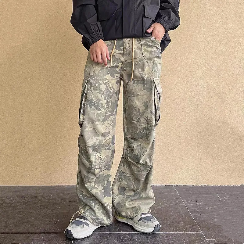 2023 Y2K Fashion Side Pockets Camouflage Baggy Cargo Jeans Pants Men Clothing Wide Leg Women Cotton Long Trousers Pantaloni Uomo