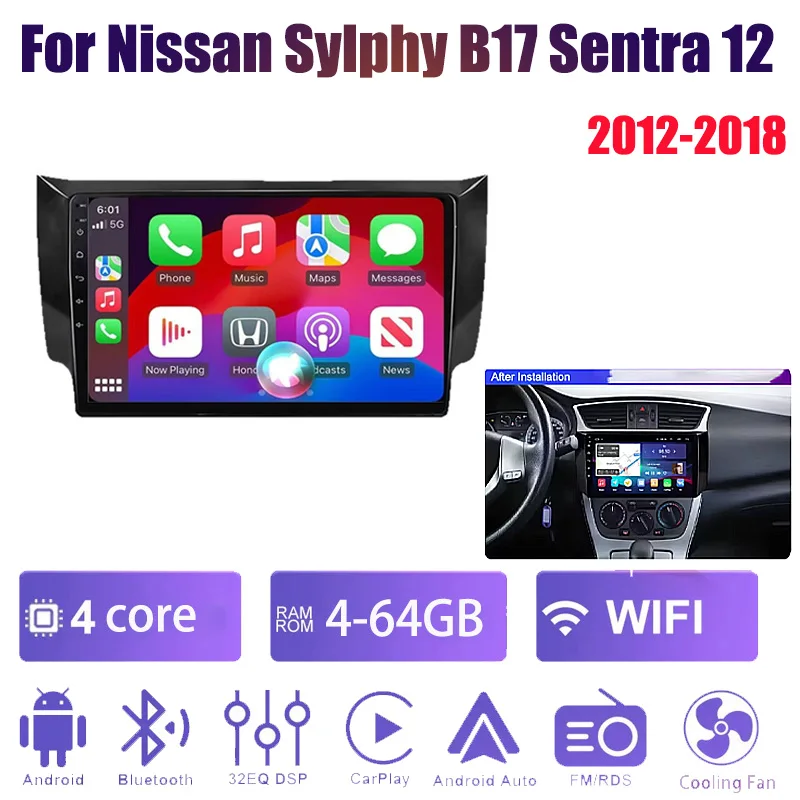 

10.1“For Nissan Sylphy B17 Sentra 12 2012-2018 Android Carplay Auto 4K Screen Car Radio Multimedia Player 2din Stereo Radio