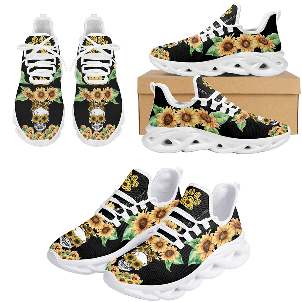 

INSTANTARTS Women's Sneakers Pretty Sunflower Skull Print 2023 Air Cushion Shoes Size 35-48 Men's Platform Footwear Zapatillas