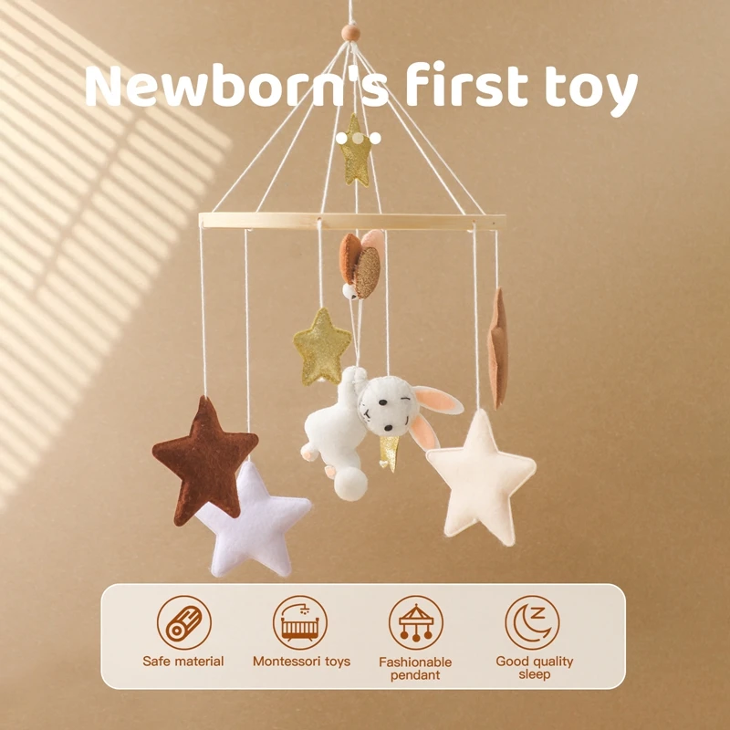 Baby Rattle Toy Bunny Balloon Mobile Wooden Newborn Cartoon Bell Hanging Toys 0-12 Month Bed Bell Holder Bracket Infant Crib Toy