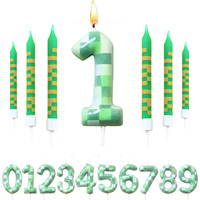 7 Pieces Birthday Cake Candle Set, Digital Cake Candle Decorate Minecraft Theme Green, Wishing Candle Kids Adult Birthday Party