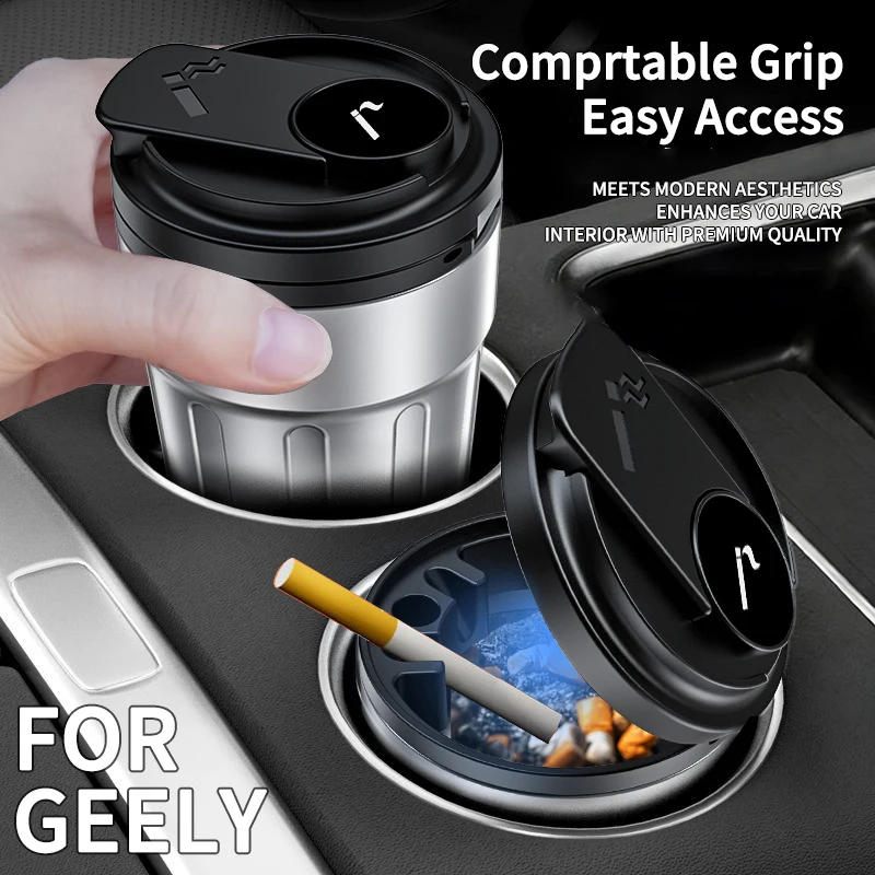 Car Ashtray with LED Light Car Smokeless Cup Holder For geely Coolray Atlas Emgrand X7 EC7 Boyue CK2 GC6 Interior Accessories