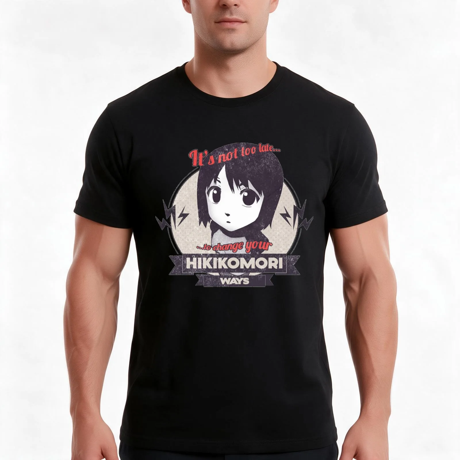 Hikikomori Motivation T-Shirt, Summer Casual Cotton Tee, Oversized Streetwear Tops, Vintage Graphic Print, Unisex Men Women