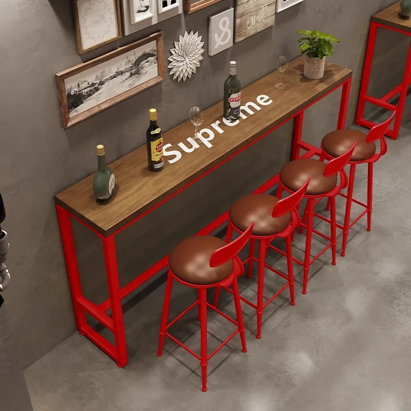 

Solid wood bar table and chair combination, high against the wall, long strip, narrow balcony