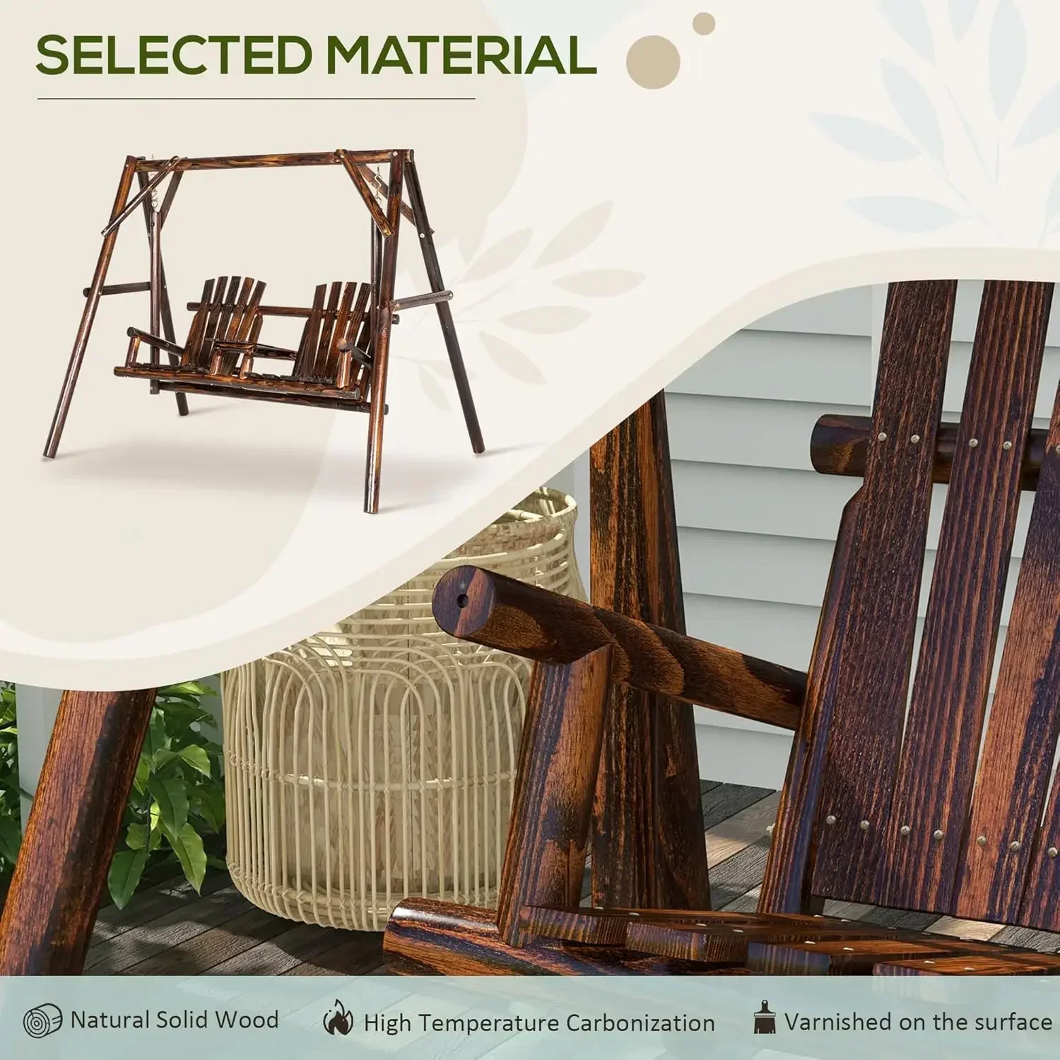 

Hot-selling.Wooden Porch Swing with Stand, 2-Seat Patio Swing Chair with Center Table, for Garden, Poolside, Backyard