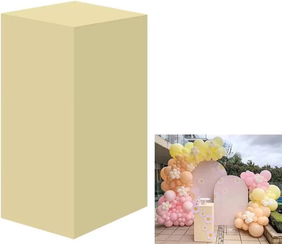 Cream Yellow Square Cylinder Plinth Covers for Parties Decorations Tablecloth Baby Shower Birthday Party Banquet Decor