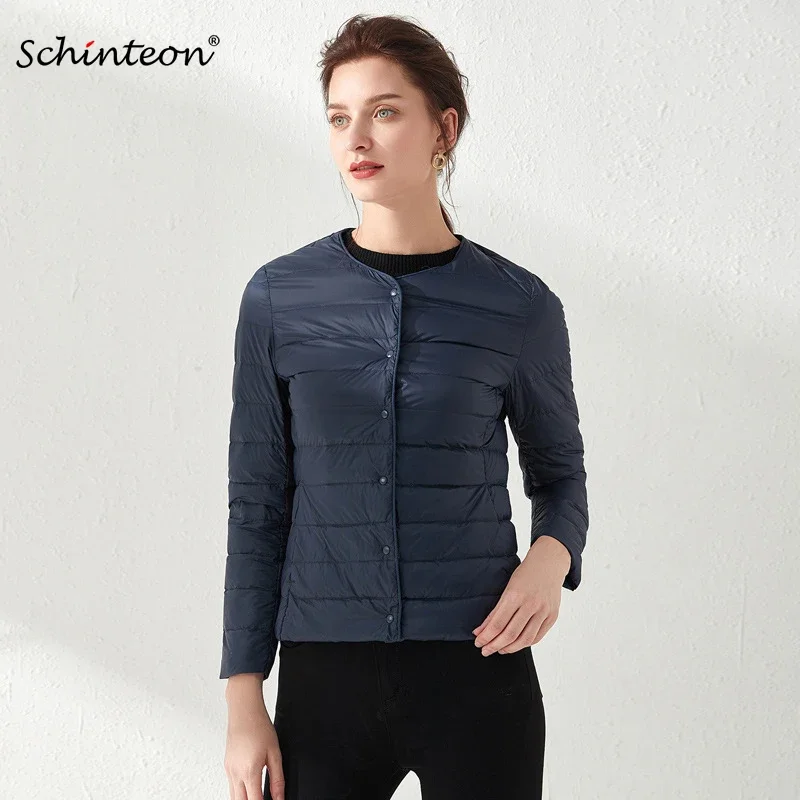 

Женский сверхлегкий пуховик Schinteon, тонкий пуховик на 90% белом утином пуху, тонкая внутренняя подкладка, короткая одежда на осень, новое поступление