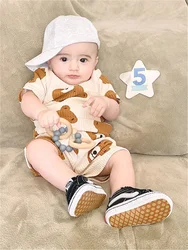 New Summer Toddler Baby Boys Short Sleeve Clothes Set Cute Bears Printed Cotton T-shirt Top and Pants Outfit Set for Boys