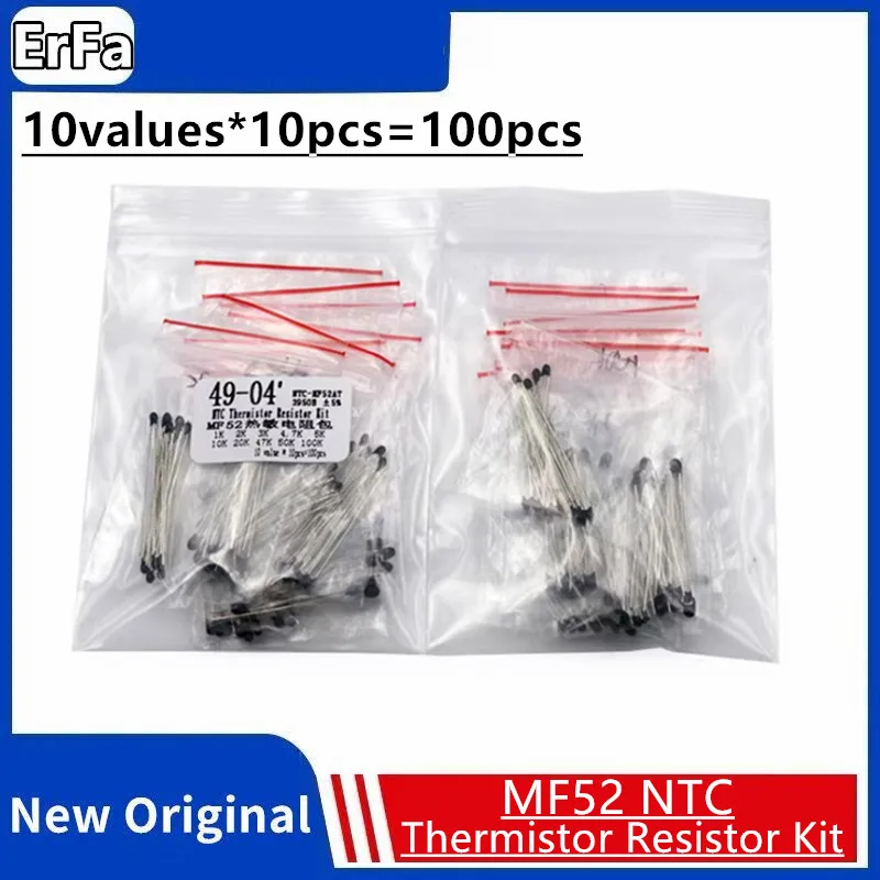 10values*10pcs=100pcs MF52 NTC Thermistor Resistor Kit NTC-MF52AT 1K 2K 3K 4.7K 5K 10K 20K 47K 50K 100K +-5% 3950B