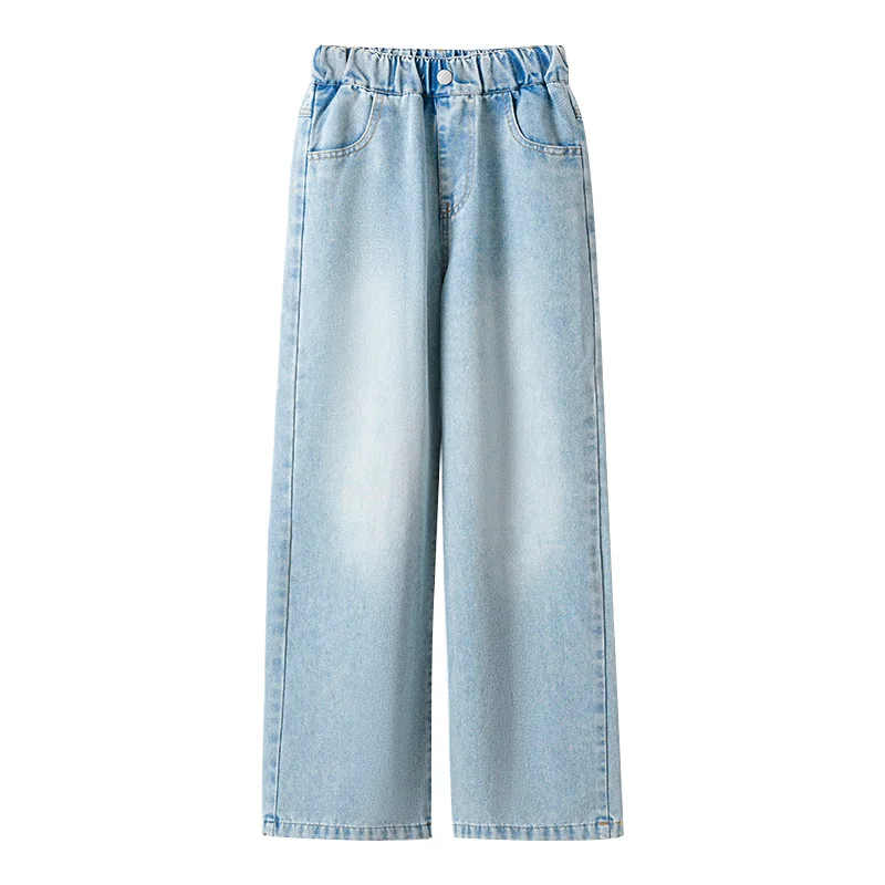الفتيات الصيف رقيقة الدنيم السراويل 2025 جديد الأطفال مستقيم الساق واسعة الساق الجينز المراهقات سراويل جينز الاطفال ملابس عصرية #6