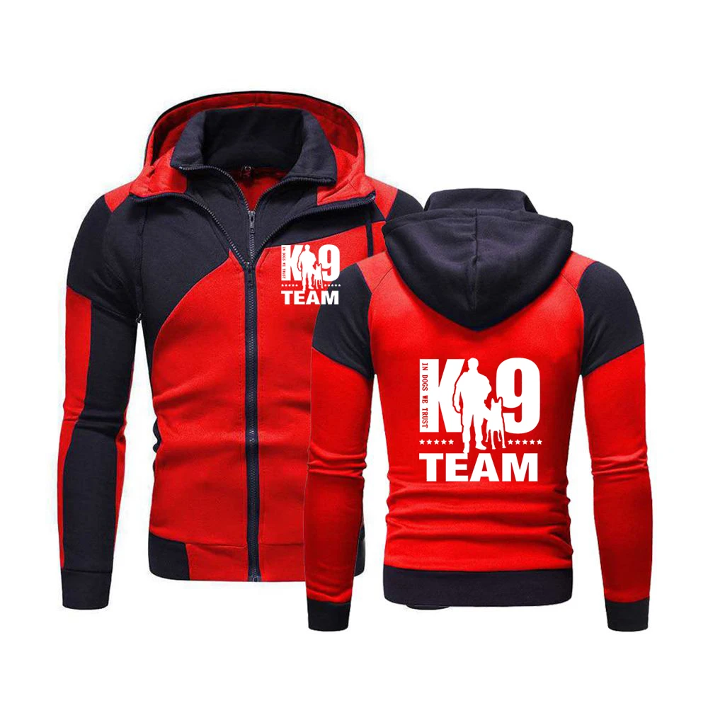 

TRAINER K9 Team K9 Unit Malinois Spring Autumn New Style Men Diagonal Zip Color Matching Hoodie Hooded Casual Fashion Pullover