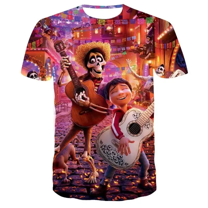ديزني الرسوم المتحركة فيلم كوكو ثلاثية الأبعاد تي شيرت مطبوع الرجال قصيرة الأكمام تي شيرت الكرتون تي شيرت عادية Harajuku الشارع تي شيرت كامل