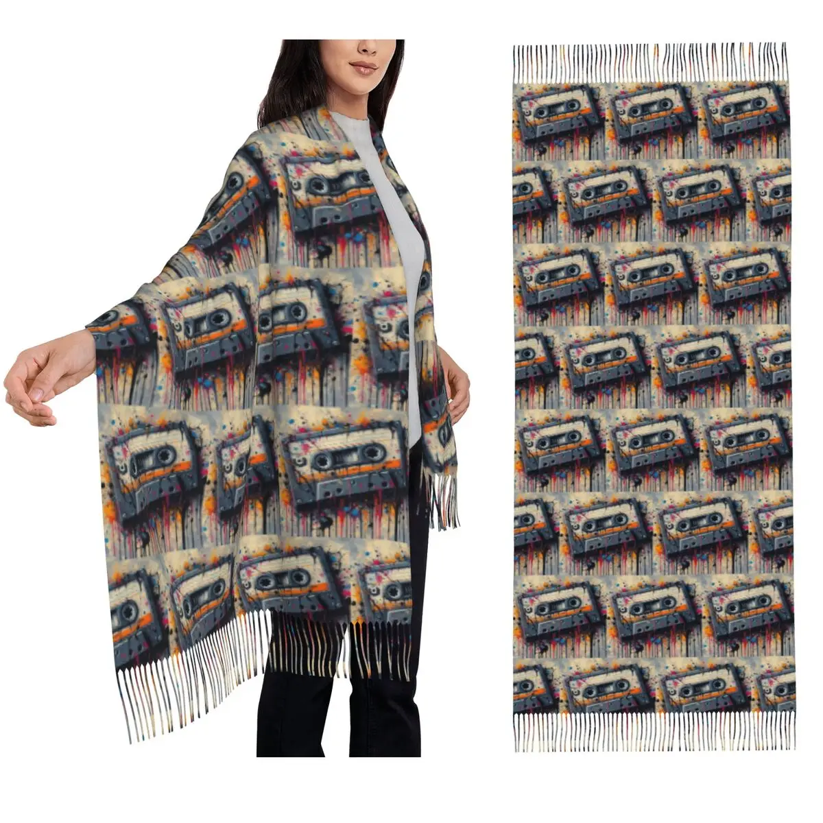 

Cassette Scarf Tassel Scarves Women Soft Warm Shawls and Wraps Large Fall Winter Shawl Wrap