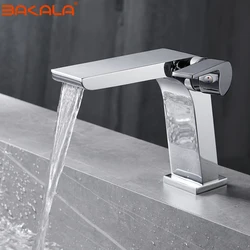 BAKALA White Bathroom Sink Faucet Tap Brass Bathroom waterfall Faucet Deck Mounted Basin Mixer Tap black gold Basin Faucet