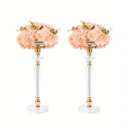 2pcs Acrylic Metal Vase, 18.89inch Tall Acrylic Flower Stand, Table Centerpiece Wedding Anniversary Party Birthday Event Christmas Halloween Decor