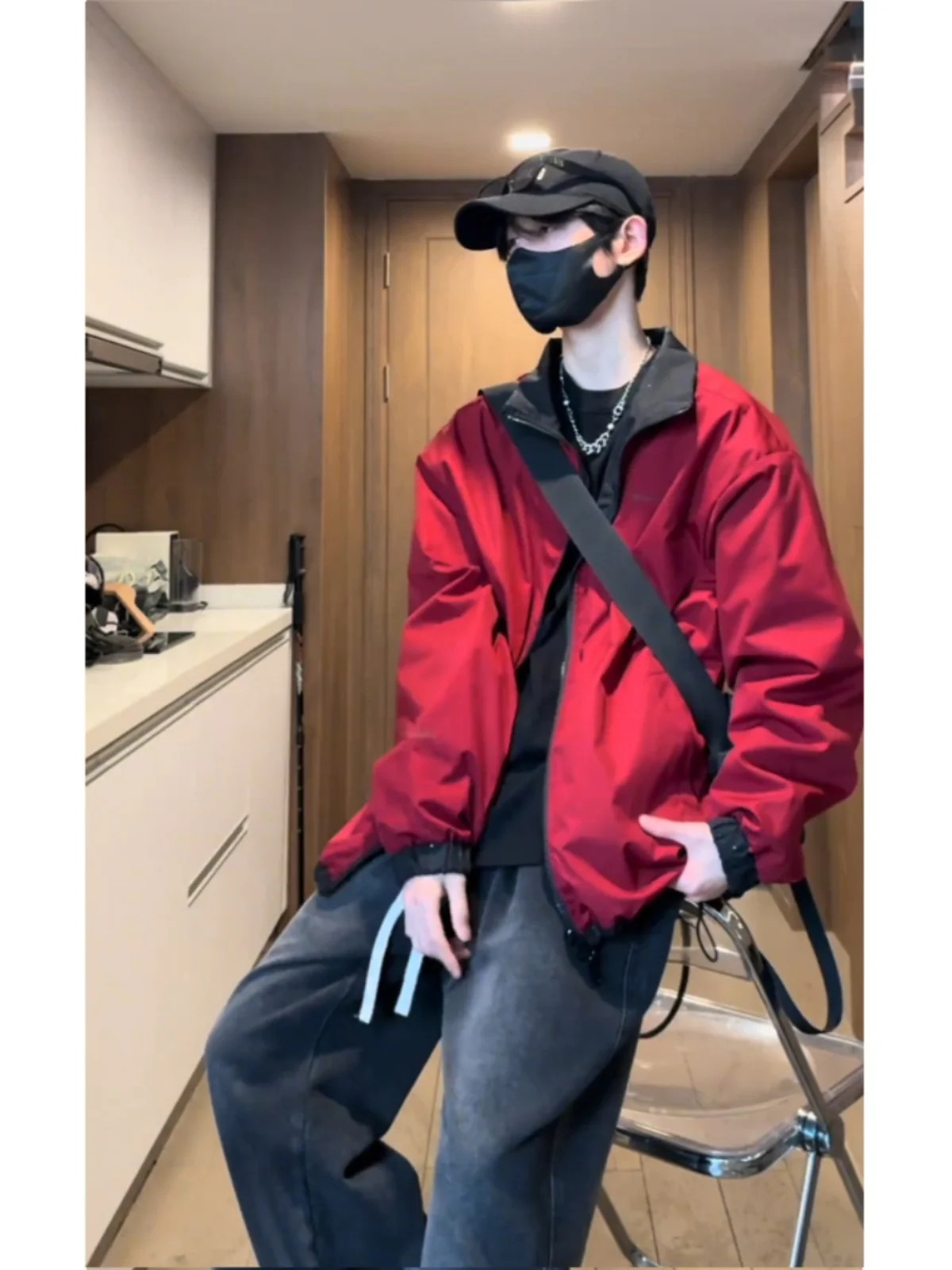 

Красное двустороннее мужское джето, весенне-осеннее пальто большого размера American Street Sle Spor, повседневная ветровка для пар, пальто