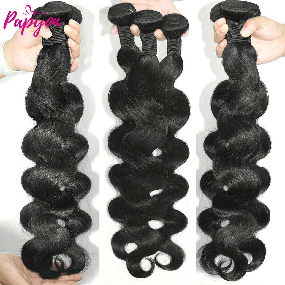 PAPYON Human Hair Bundles With Closure 4x4 Brazilian Body Wave Bundles With Closure Human Hair Weave Extensions 3/4 Bundles Remy