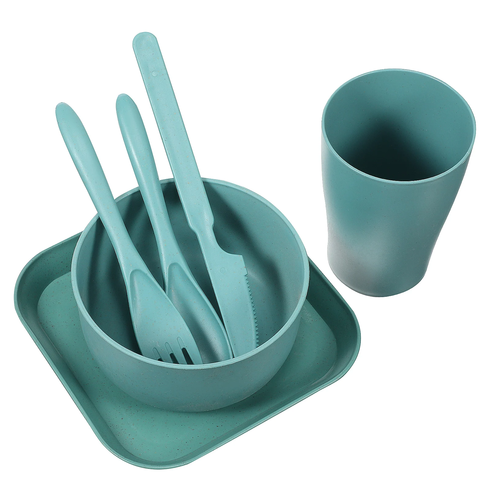 

Cyan Tableware Set Unbreakable Straw Bowl Cup Plate Spoon Fork Knife Portable Travel Kitchen Supplies Reusable Dinnerware