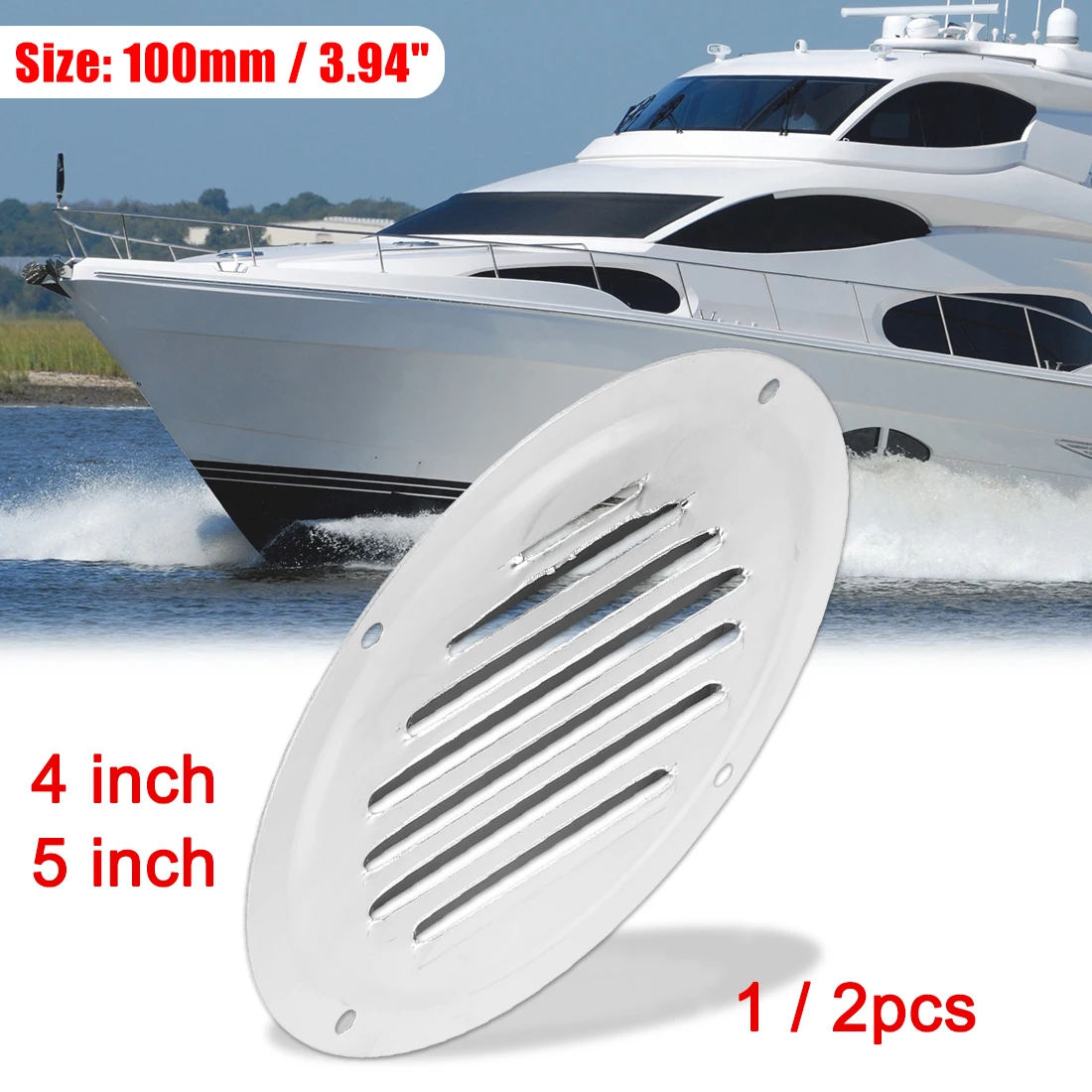 X Autohaux 1/2Pcs 4 Inch 5 Inch Round Marine Boat Louvered Ventilation Vent Grille Ventilation Louvered Ventilator Grill Cover