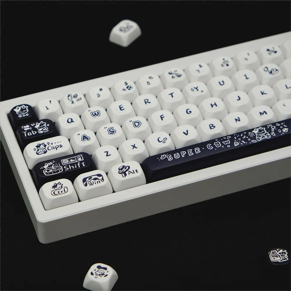 PBT 5-Side Dye-Sub Keycaps QX3 75% Ball Profile Super Cow Theme Cherry MX Compatible Gaming Custom