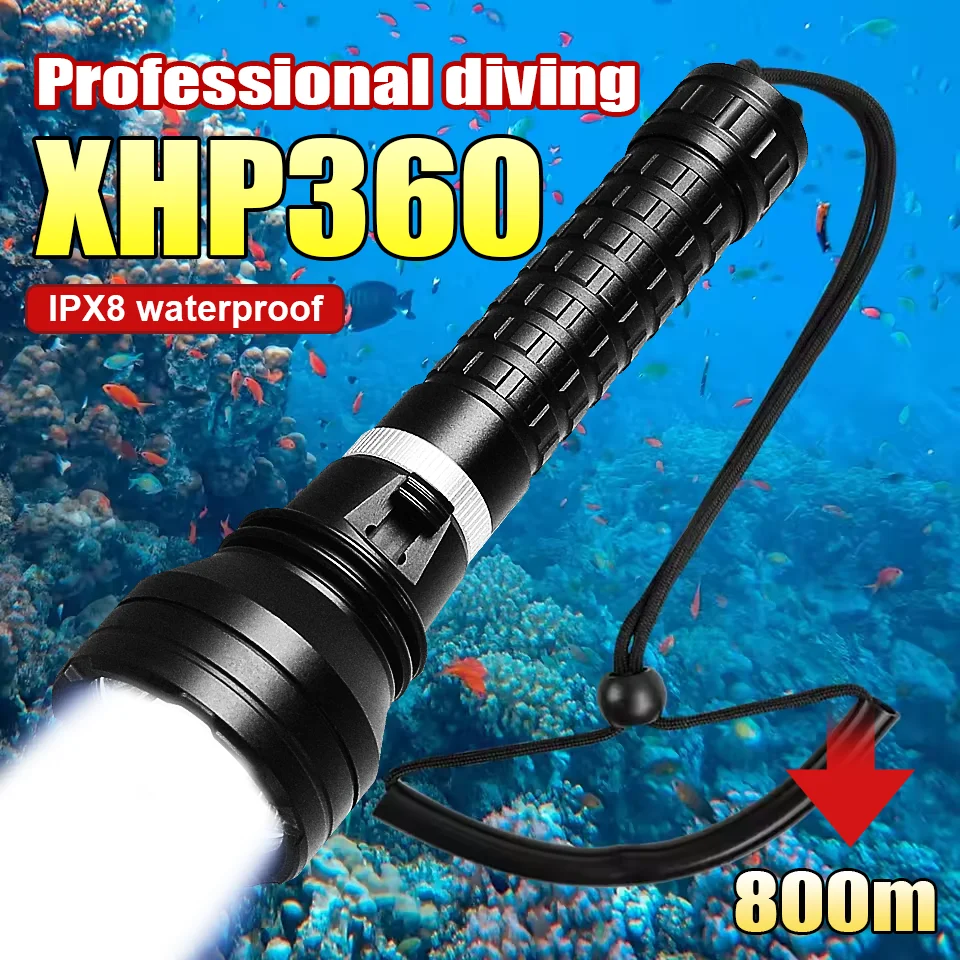 

Super Powerful XHP360 LED Diving Flashlight 50000LM High Power Spotlight Professional Diving Torch IPX8 Ultra Bright Scuba Light