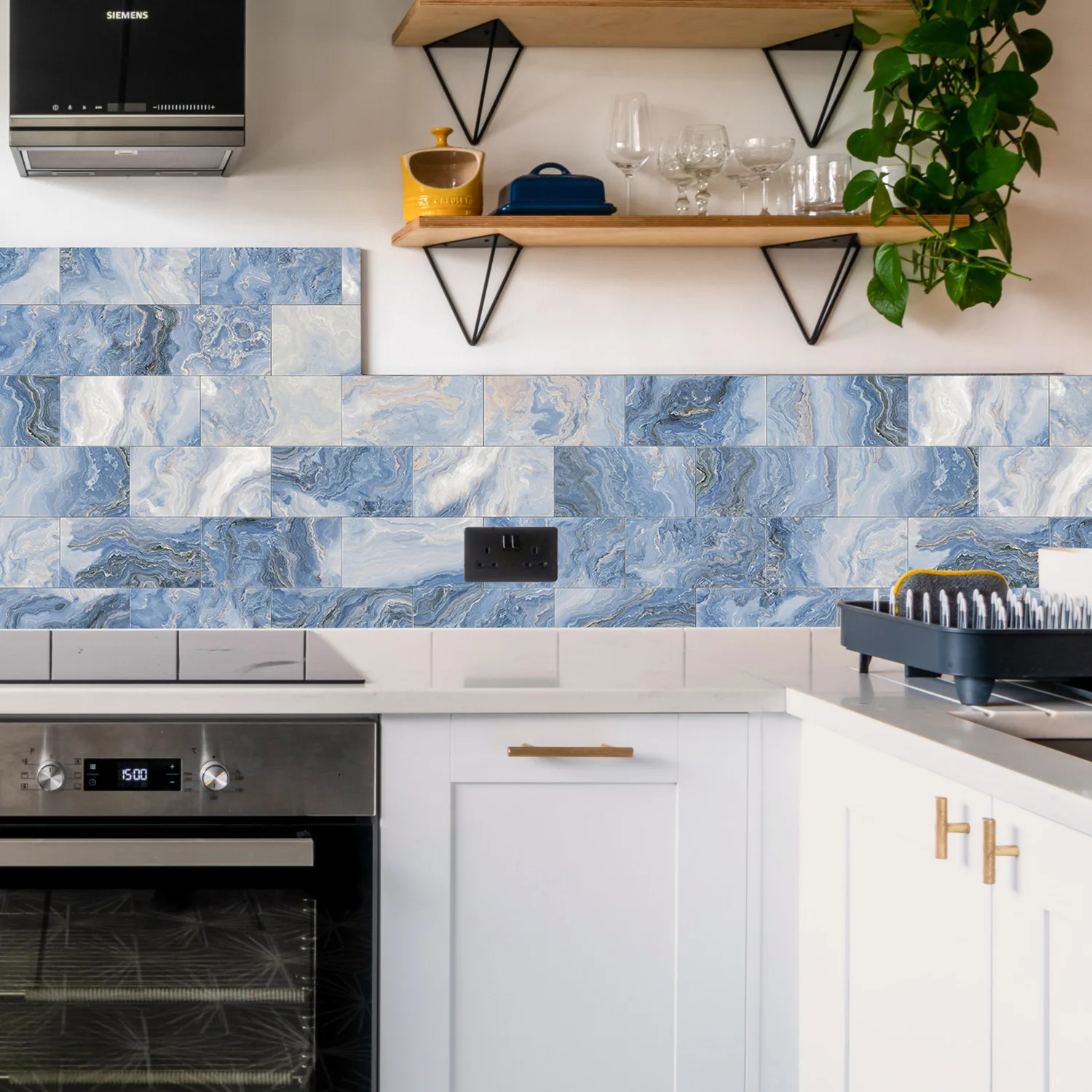 Marble Tile Wall Stickers,16/32/64Pcs Thickened Self‑Adhesive Wall Decals,Waterproof Removable Decor