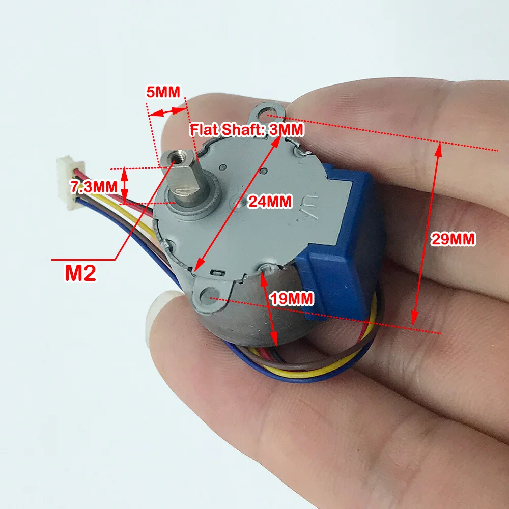 Mini 24mm Stepper Motor 24BYJ DC 5V 4-phase 5-wire Stepper Motor Long Shaft Small Deceleration Stepper Motor Gearbox with Wire