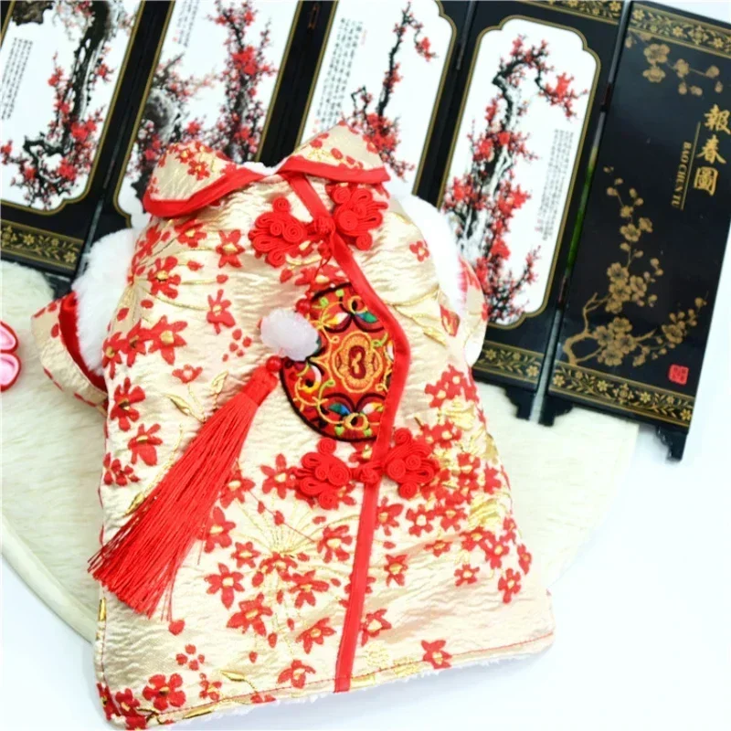 Spring Festival Dog Clothes Winter Pet Clothing Chinese New Year Dog Coat Jacket Tang Suit cheongsam Warm Puppy Outfit Costumes