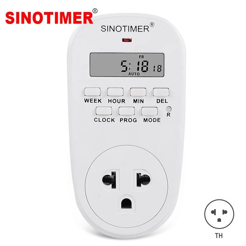 

Thailand TH Plug 220V 50Hz Electronic Digital Timer Switch 7 Day 12/24 Hour Programmable Timer Outlet with Countdown Function