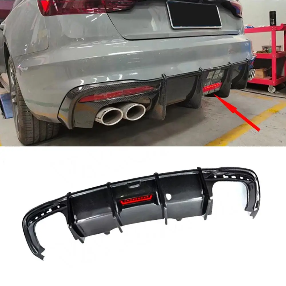 VACOMUL Carbon Fiber Rear Bumper Lip Diffuser with LED Light for Audi A4 S4 Sline B10 Sedan 2020-2022 Rear Bumper Extension