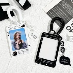 Creative Design Funny Kitten Kpop Photocard Holder with Lanyard INS Cat Anime Photo Card Protector Kpop Photocard Cover Case