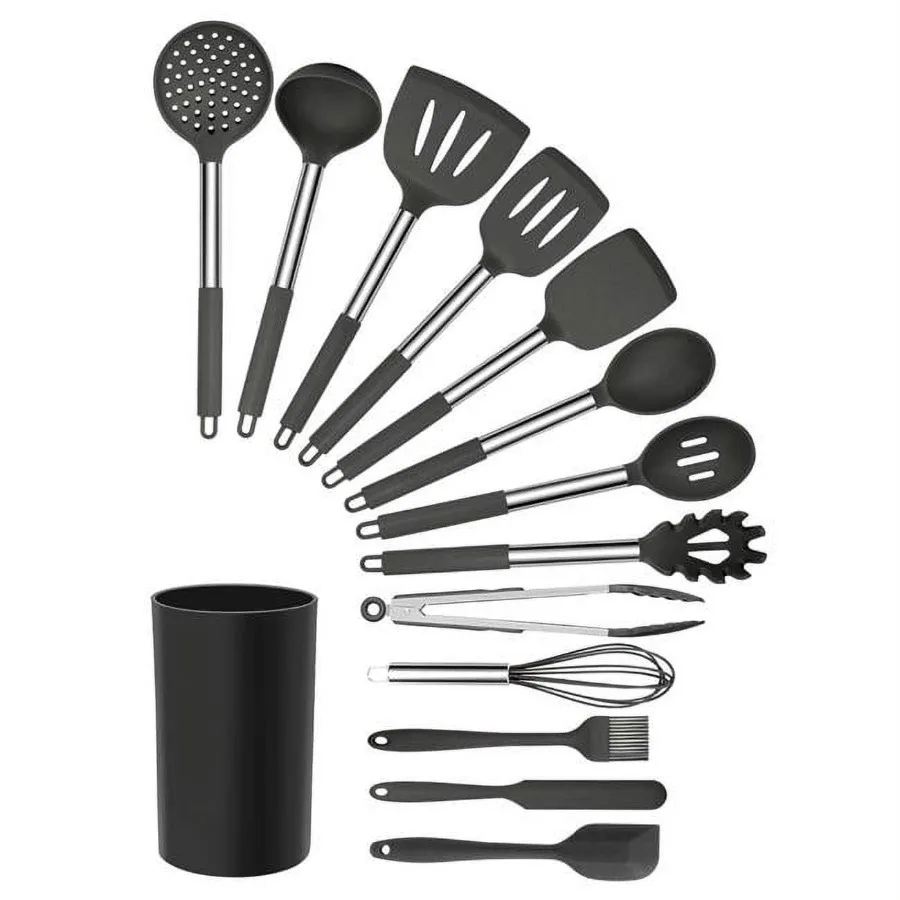 

Gray 14 Piece Silicone and Stainless Steel Cooking Utensils